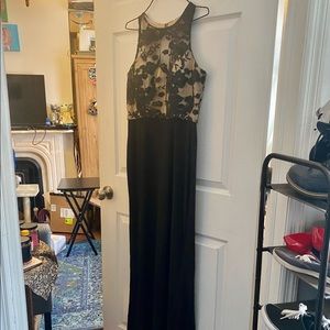 Scarlett brand Black Maxi Halter Dress w Lace/Nude Illusion